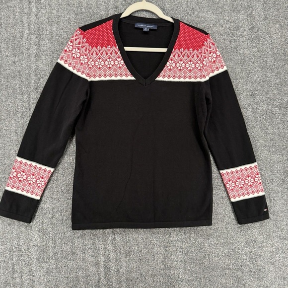 Talbots Sweaters - Talbots Sweater Womens S Black Fair Isle Nordic V-Neck Pullover Casual Outdoor